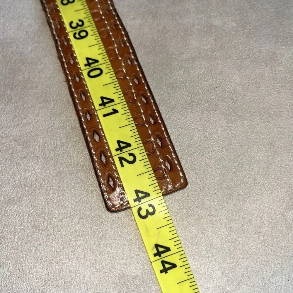 Lauren Ralph Lauren Tooled Brown Leather Belt Flower Pattern Women SZ‎ L 9101304